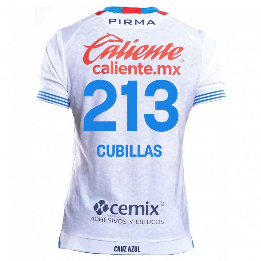 Kandiny Gyermek Andre Cubillas #213 Fehér Kék Idegenbeli Jersey 2024/25 Mez Póló Ing