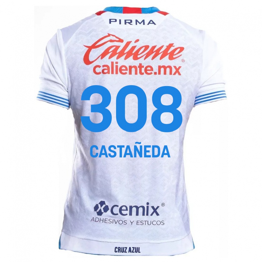 Kandiny Gyermek Emiliano Castañeda #308 Fehér Kék Idegenbeli Jersey 2024/25 Mez Póló Ing