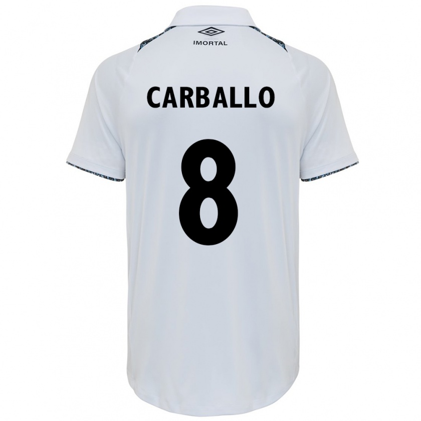 Kandiny Gyermek Felipe Carballo #8 Fehér Kék Idegenbeli Jersey 2024/25 Mez Póló Ing