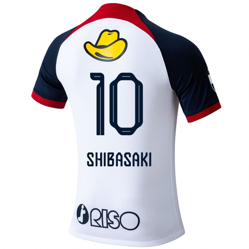 Kandiny Gyermek Gaku Shibasaki #10 Fehér Kék Piros Idegenbeli Jersey 2024/25 Mez Póló Ing