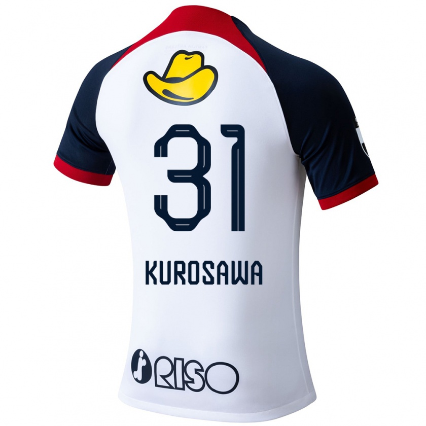 Kandiny Gyermek Shoei Kurosawa #31 Fehér Kék Piros Idegenbeli Jersey 2024/25 Mez Póló Ing