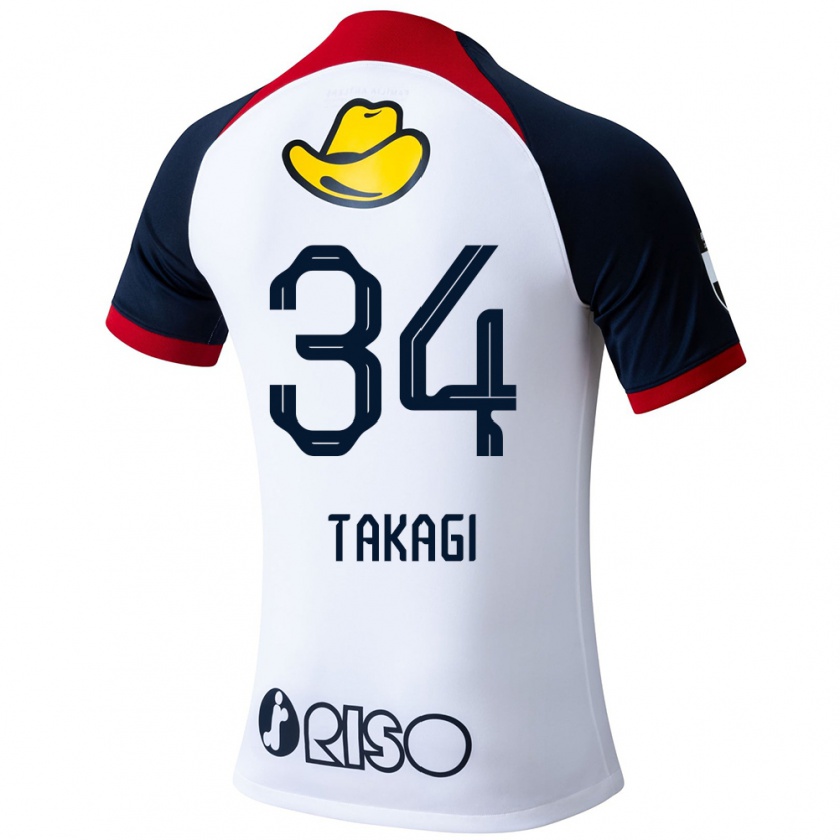 Kandiny Gyermek Haruto Takagi #34 Fehér Kék Piros Idegenbeli Jersey 2024/25 Mez Póló Ing