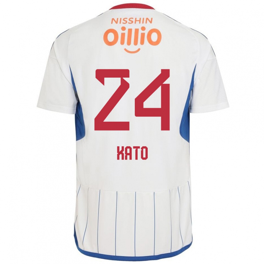 Kandiny Gyermek Hijiri Kato #24 Fehér Kék Piros Idegenbeli Jersey 2024/25 Mez Póló Ing