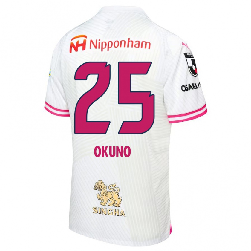 Kandiny Gyermek Hiroaki Okuno #25 Fehér Rózsaszín Idegenbeli Jersey 2024/25 Mez Póló Ing