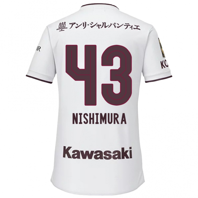 Kandiny Gyermek Nagi Nishimura #43 Fehér Piros Idegenbeli Jersey 2024/25 Mez Póló Ing