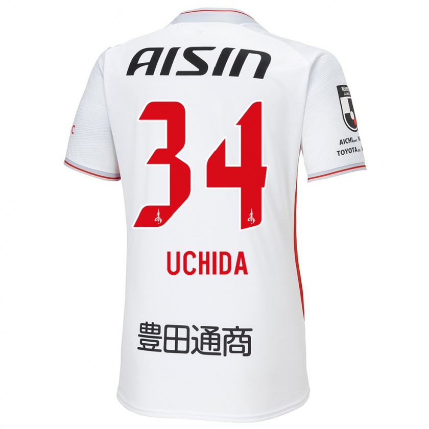 Kandiny Gyermek Takuya Uchida #34 Fehér Sárga Piros Idegenbeli Jersey 2024/25 Mez Póló Ing