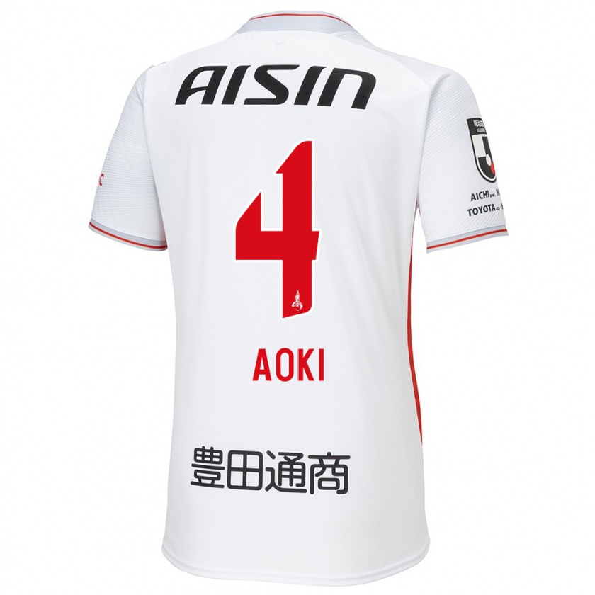 Kandiny Gyermek Masamune Aoki #4 Fehér Sárga Piros Idegenbeli Jersey 2024/25 Mez Póló Ing