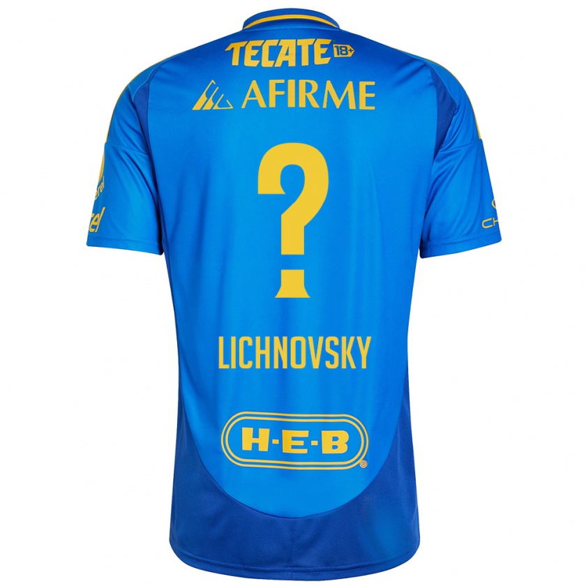 Kandiny Gyermek Igor Lichnovsky #0 Kék Sárga Idegenbeli Jersey 2024/25 Mez Póló Ing