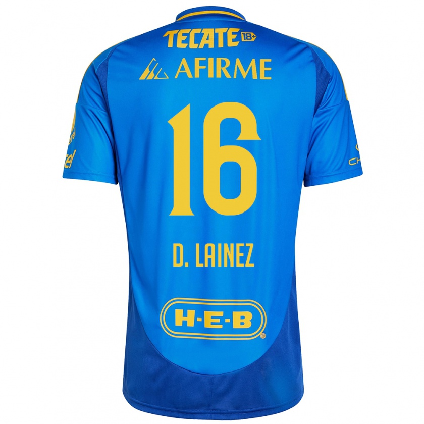 Kandiny Gyermek Diego Lainez #16 Kék Sárga Idegenbeli Jersey 2024/25 Mez Póló Ing