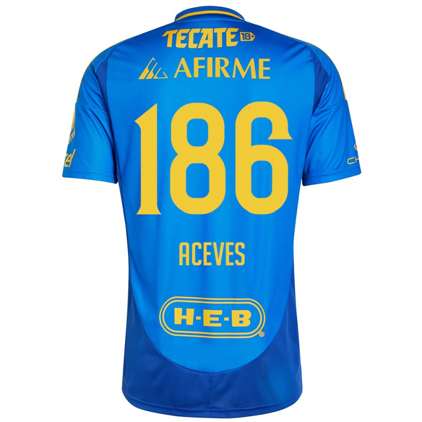 Kandiny Gyermek Israel Aceves #186 Kék Sárga Idegenbeli Jersey 2024/25 Mez Póló Ing