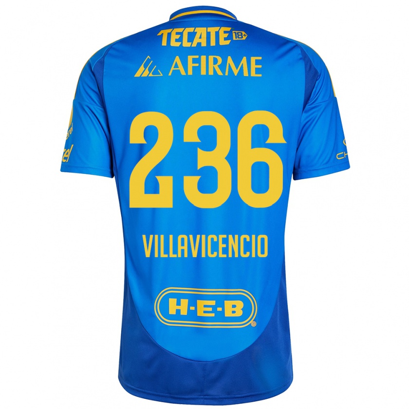 Kandiny Gyermek Edgar Villavicencio #236 Kék Sárga Idegenbeli Jersey 2024/25 Mez Póló Ing