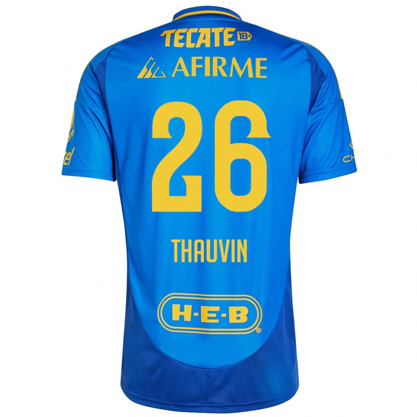 Kandiny Gyermek Florian Thauvin #26 Kék Sárga Idegenbeli Jersey 2024/25 Mez Póló Ing