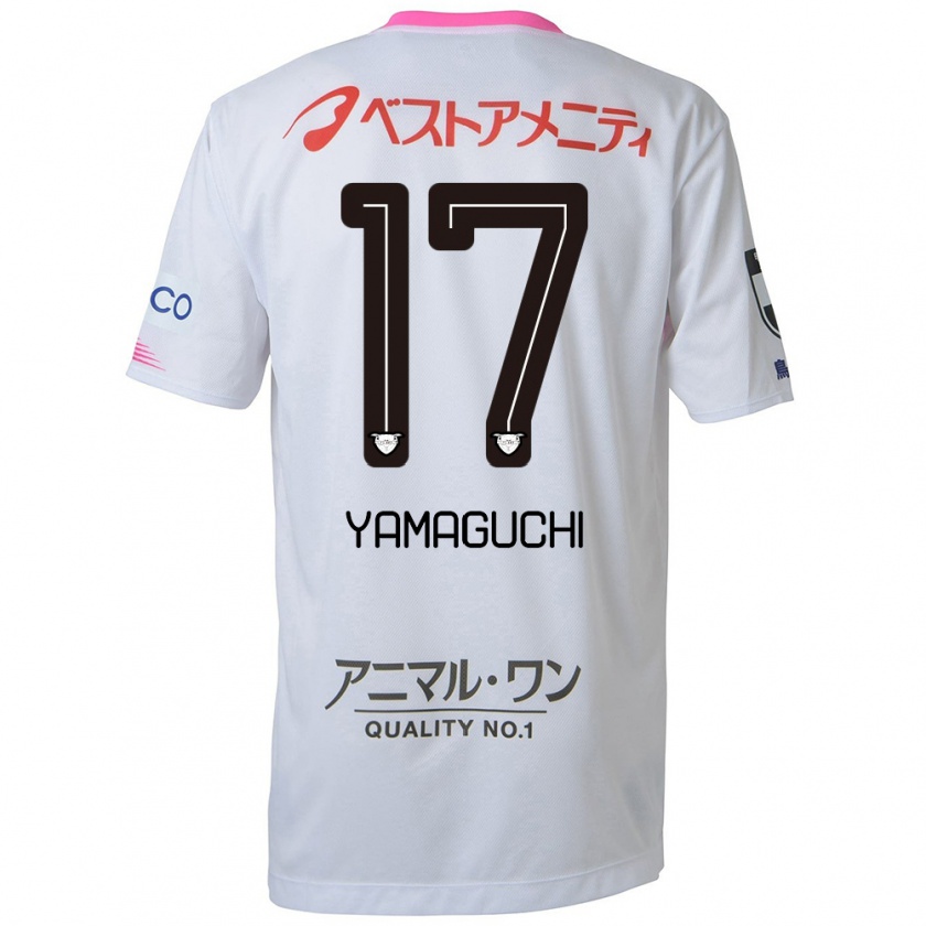 Kandiny Gyermek Hikaru Yamaguchi #17 Fehér Kék Rózsaszín Idegenbeli Jersey 2024/25 Mez Póló Ing