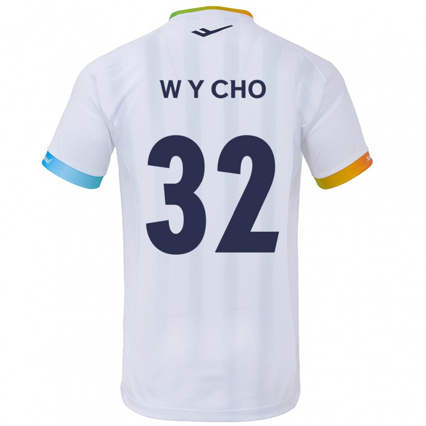 Kandiny Gyermek Young-Wook Cho #32 Fehér Kék Idegenbeli Jersey 2024/25 Mez Póló Ing