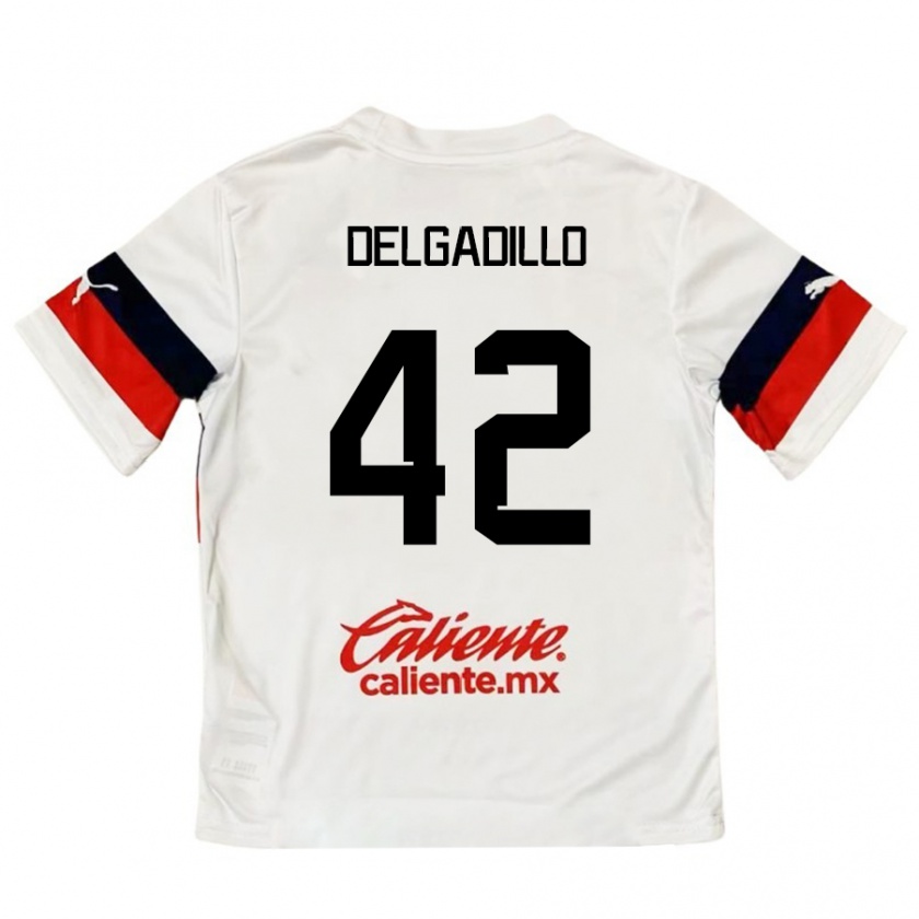 Kandiny Gyermek Diego Delgadillo #42 Fehér Piros Idegenbeli Jersey 2024/25 Mez Póló Ing