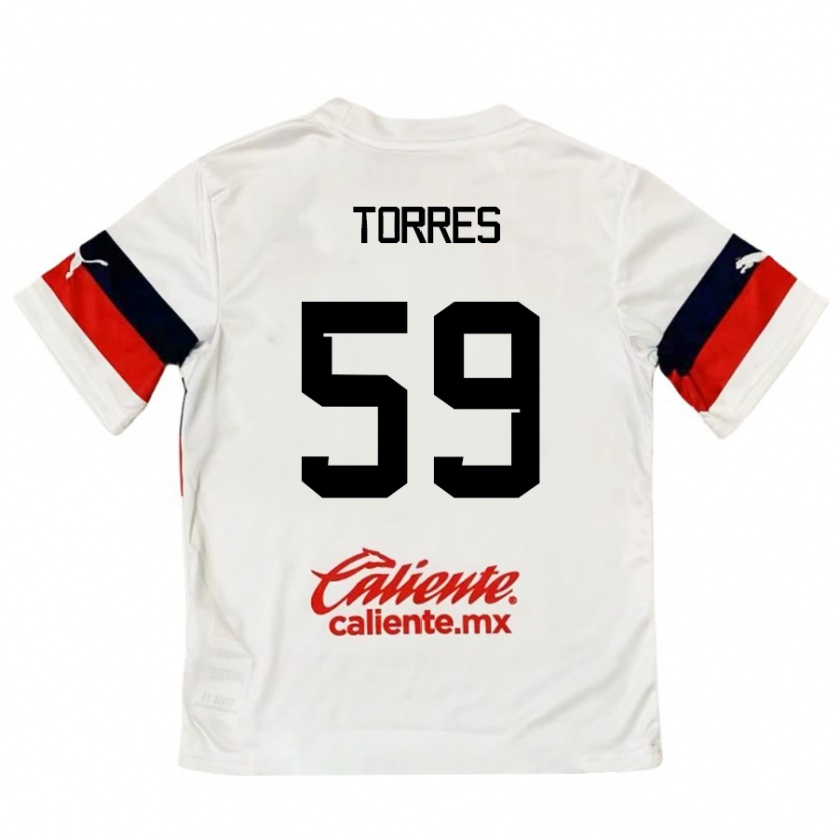 Kandiny Gyermek Christian Torres #59 Fehér Piros Idegenbeli Jersey 2024/25 Mez Póló Ing