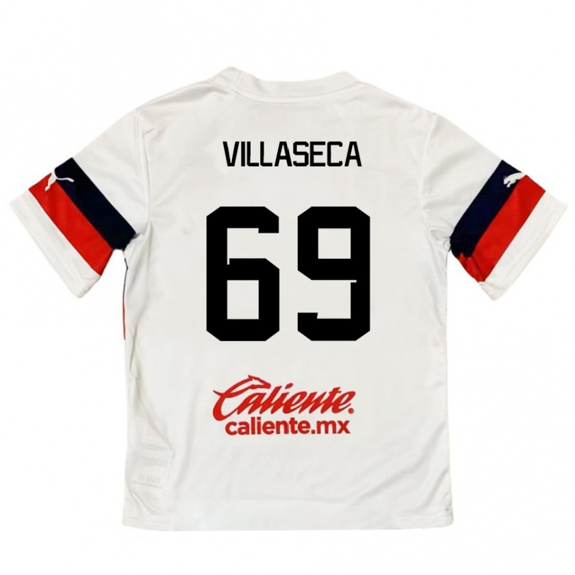 Kandiny Gyermek Daniel Villaseca #69 Fehér Piros Idegenbeli Jersey 2024/25 Mez Póló Ing