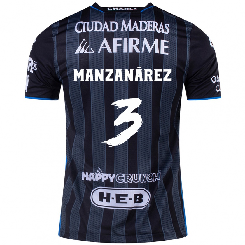 Kandiny Gyermek Óscar Manzanárez #3 Fehér Fekete Idegenbeli Jersey 2024/25 Mez Póló Ing