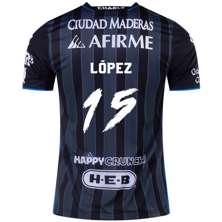 Kandiny Gyermek Víctor López #15 Fehér Fekete Idegenbeli Jersey 2024/25 Mez Póló Ing