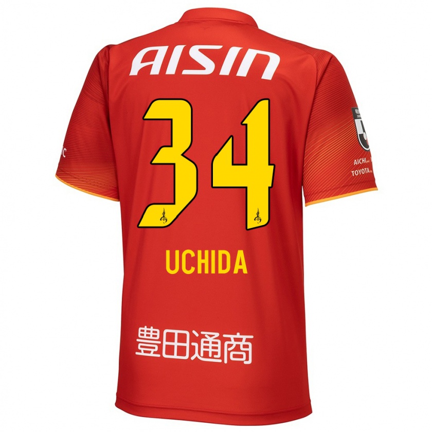 Kandiny Férfi Takuya Uchida #34 Piros Fehér Sárga Hazai Jersey 2024/25 Mez Póló Ing