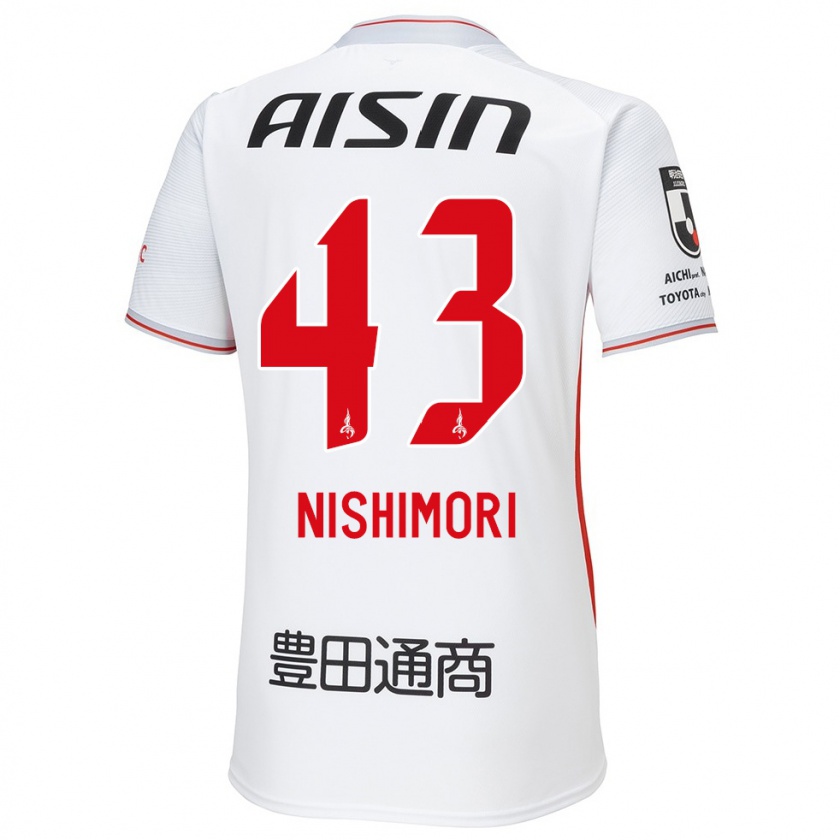 Kandiny Férfi Yuto Nishimori #43 Fehér Sárga Piros Idegenbeli Jersey 2024/25 Mez Póló Ing