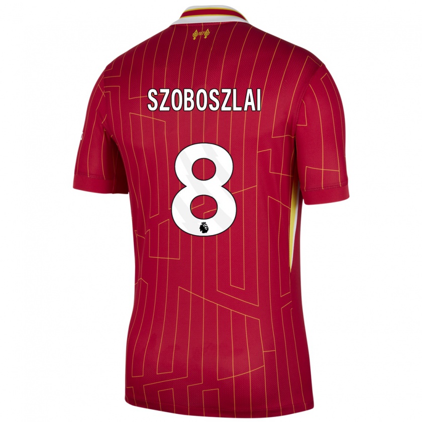 Kandiny Gyermek Dominik Szoboszlai #8 Piros Sárga Fehér Hazai Jersey 2024/25 Mez Póló Ing