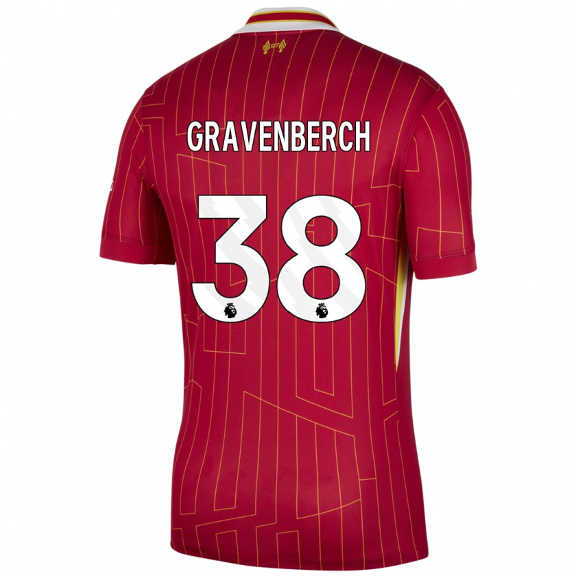 Kandiny Gyermek Ryan Gravenberch #38 Piros Sárga Fehér Hazai Jersey 2024/25 Mez Póló Ing