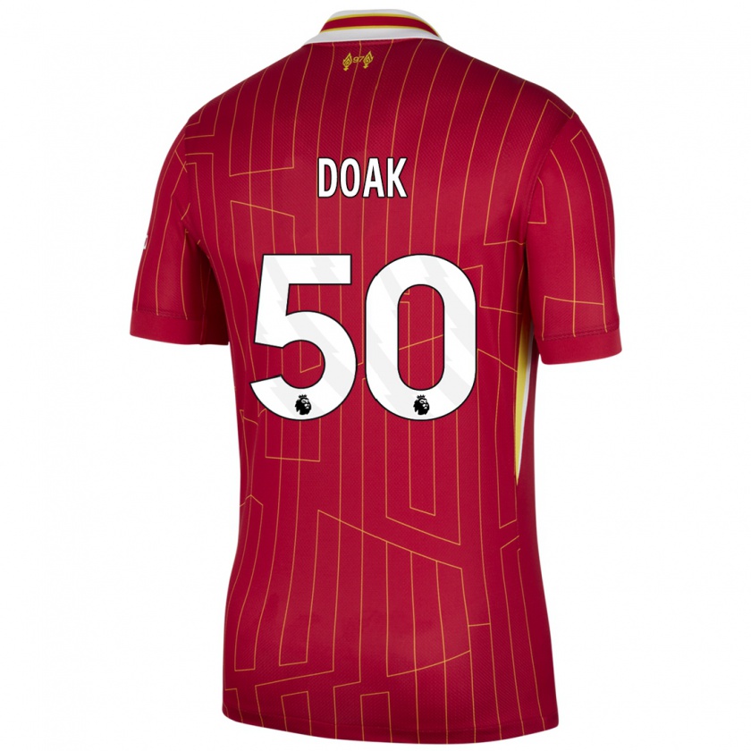 Kandiny Gyermek Ben Doak #50 Piros Sárga Fehér Hazai Jersey 2024/25 Mez Póló Ing