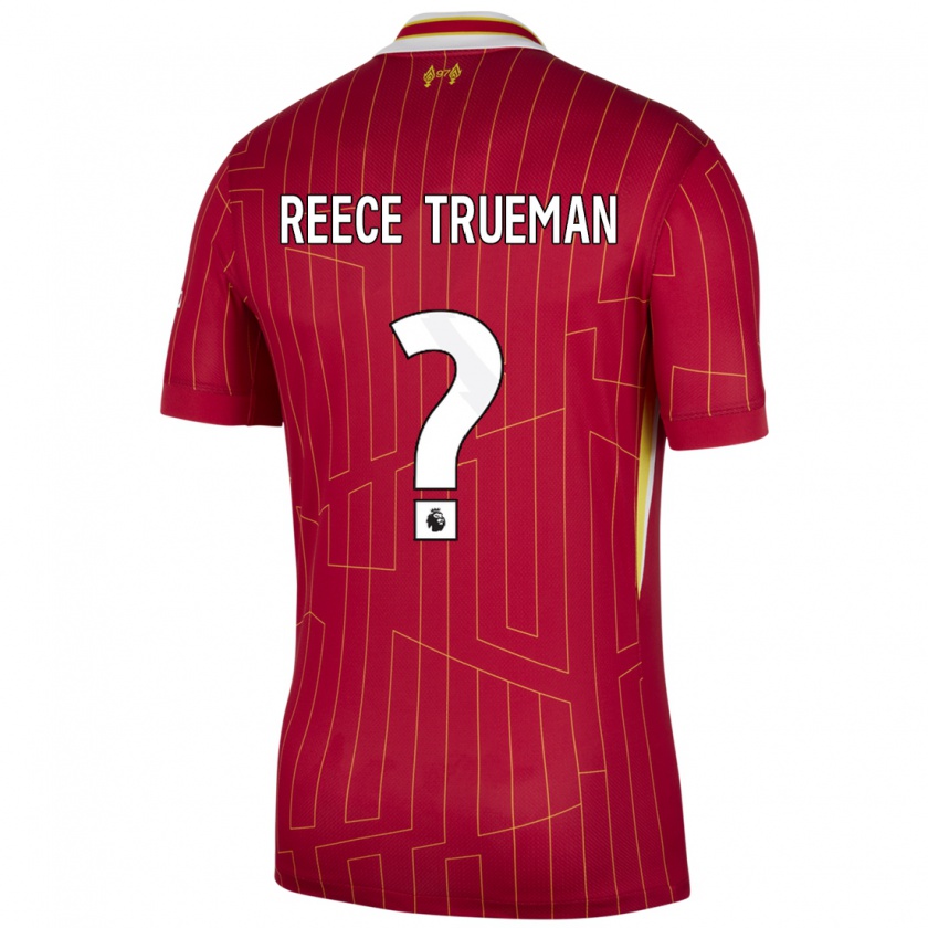 Kandiny Gyermek Reece Trueman #0 Piros Sárga Fehér Hazai Jersey 2024/25 Mez Póló Ing