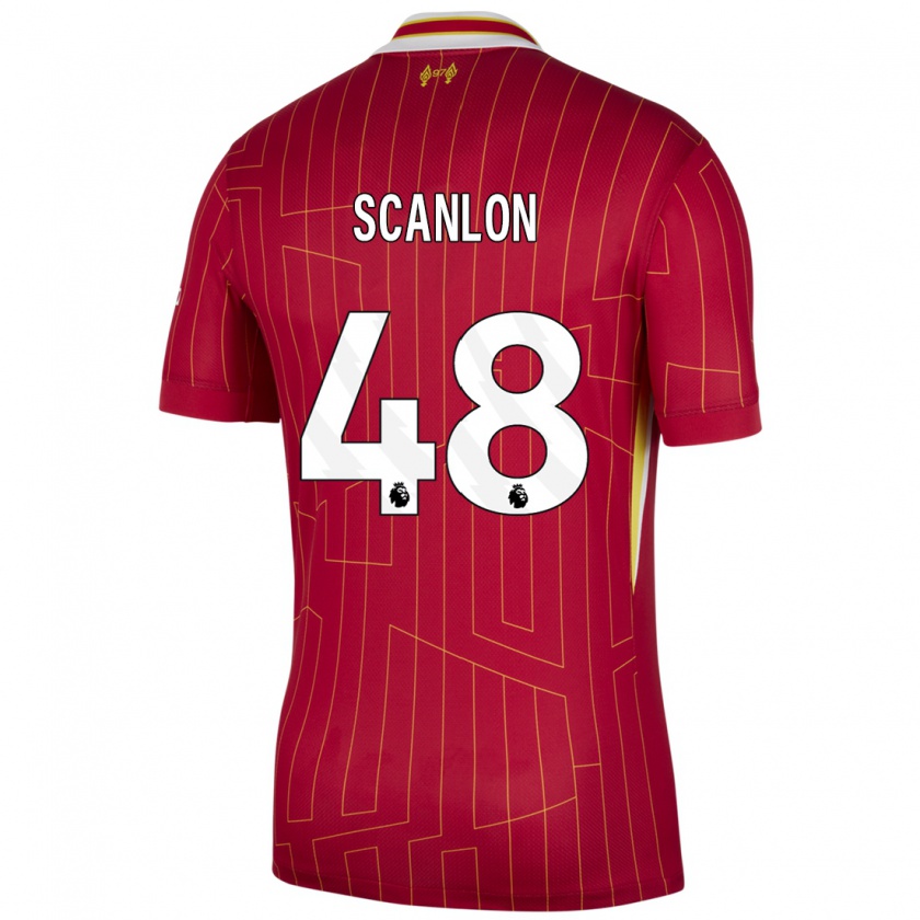 Kandiny Gyermek Calum Scanlon #48 Piros Sárga Fehér Hazai Jersey 2024/25 Mez Póló Ing