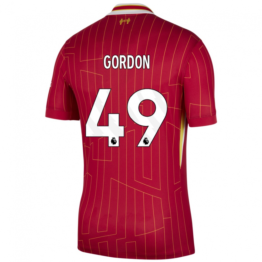 Kandiny Gyermek Kaide Gordon #49 Piros Sárga Fehér Hazai Jersey 2024/25 Mez Póló Ing