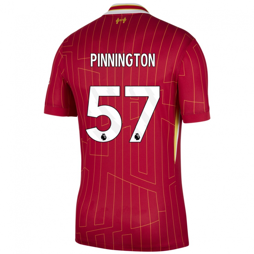 Kandiny Gyermek Carter Pinnington #57 Piros Sárga Fehér Hazai Jersey 2024/25 Mez Póló Ing