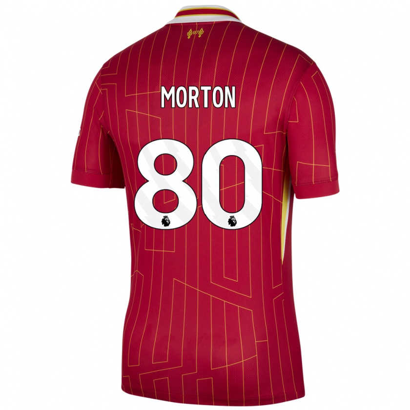 Kandiny Gyermek Tyler Morton #80 Piros Sárga Fehér Hazai Jersey 2024/25 Mez Póló Ing