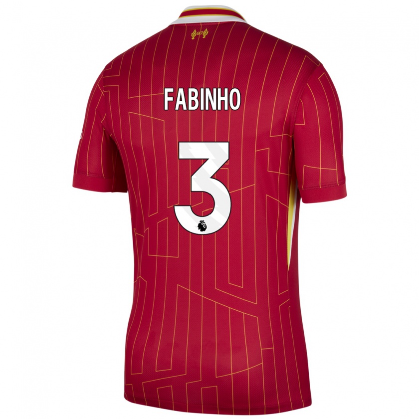 Kandiny Gyermek Fabinho #3 Piros Sárga Fehér Hazai Jersey 2024/25 Mez Póló Ing