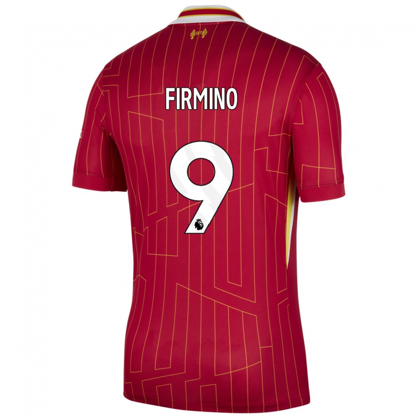 Kandiny Gyermek Roberto Firmino #9 Piros Sárga Fehér Hazai Jersey 2024/25 Mez Póló Ing