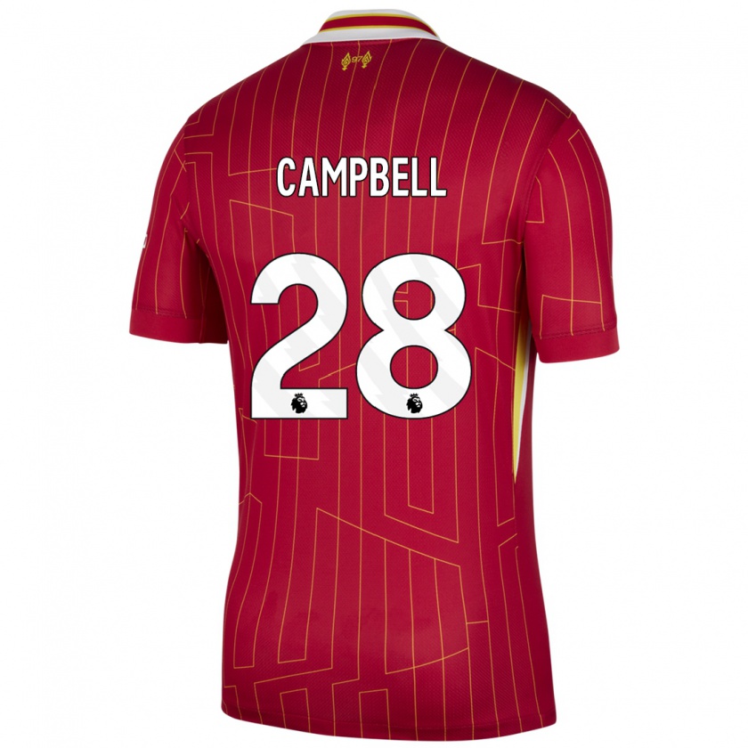 Kandiny Gyermek Megan Campbell #28 Piros Sárga Fehér Hazai Jersey 2024/25 Mez Póló Ing