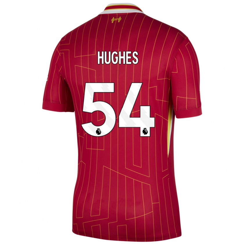 Kandiny Gyermek Liam Hughes #54 Piros Sárga Fehér Hazai Jersey 2024/25 Mez Póló Ing