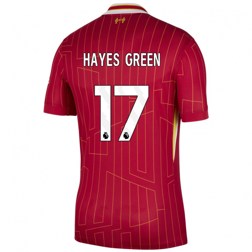 Kandiny Gyermek Charlie Hayes-Green #17 Piros Sárga Fehér Hazai Jersey 2024/25 Mez Póló Ing