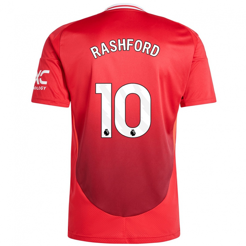 Kandiny Gyermek Marcus Rashford #10 Élénkpiros Hazai Jersey 2024/25 Mez Póló Ing