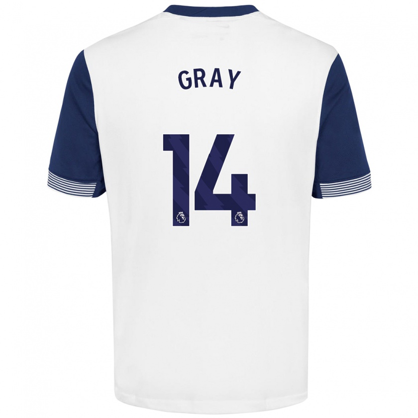 Kandiny Gyermek Archie Gray #14 Fehér Kék Hazai Jersey 2024/25 Mez Póló Ing