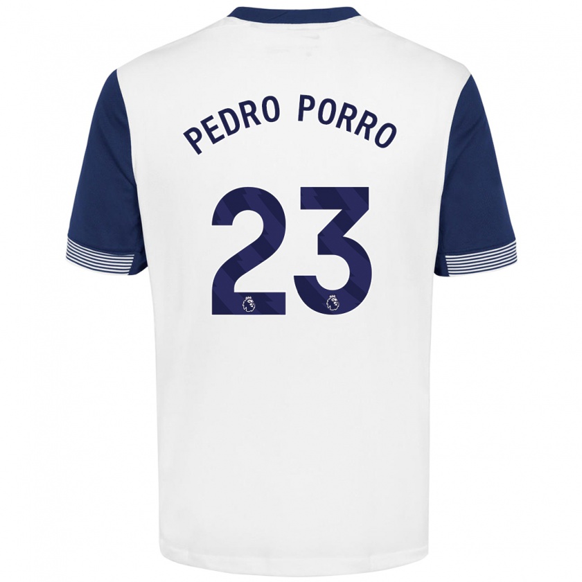 Kandiny Gyermek Pedro Porro #23 Fehér Kék Hazai Jersey 2024/25 Mez Póló Ing