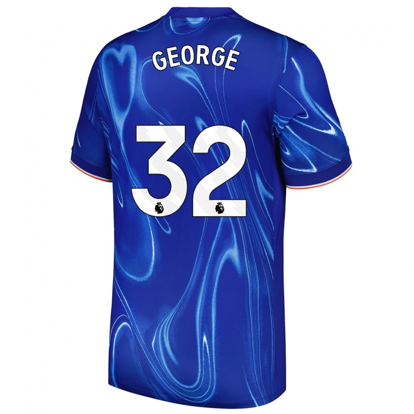 Kandiny Gyermek Tyrique George #32 Kék Fehér Hazai Jersey 2024/25 Mez Póló Ing