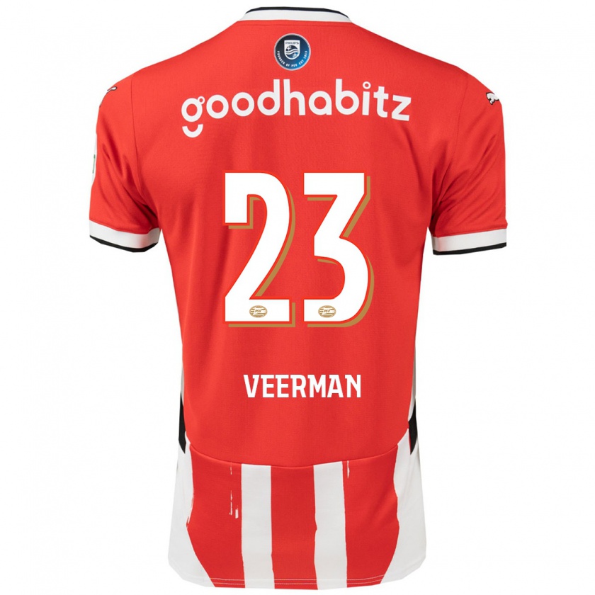 Kandiny Gyermek Joey Veerman #23 Piros Fehér Hazai Jersey 2024/25 Mez Póló Ing