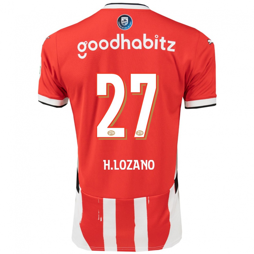 Kandiny Gyermek Hirving Lozano #27 Piros Fehér Hazai Jersey 2024/25 Mez Póló Ing