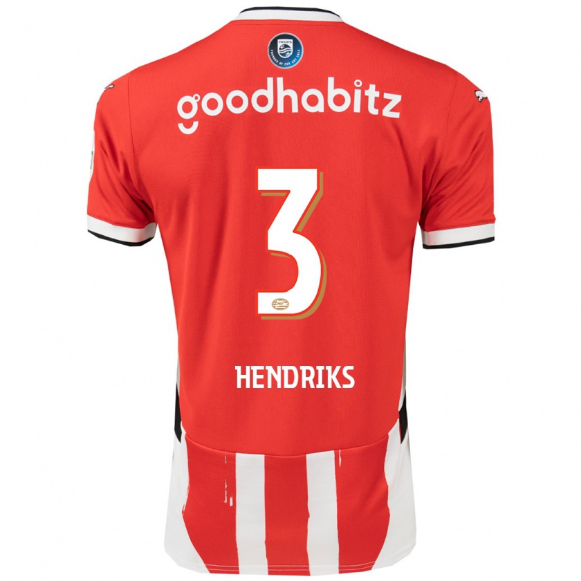 Kandiny Gyermek Gwyneth Hendriks #3 Piros Fehér Hazai Jersey 2024/25 Mez Póló Ing