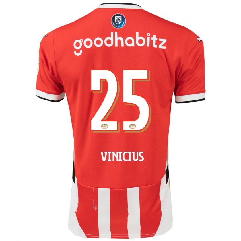 Kandiny Gyermek Carlos Vinicius #25 Piros Fehér Hazai Jersey 2024/25 Mez Póló Ing