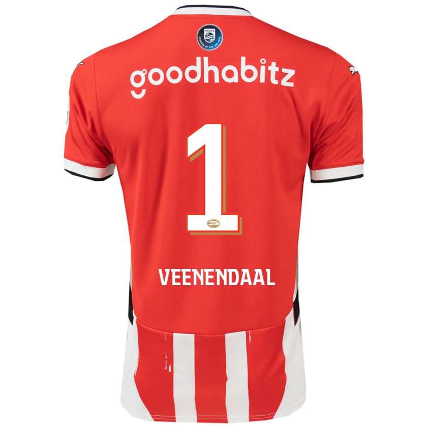 Kandiny Gyermek Sari Van Veenendaal #1 Piros Fehér Hazai Jersey 2024/25 Mez Póló Ing