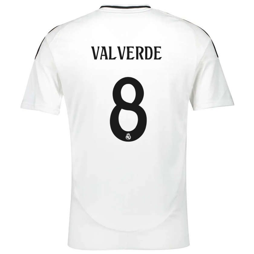 Kandiny Gyermek Federico Valverde #8 Fehér Hazai Jersey 2024/25 Mez Póló Ing