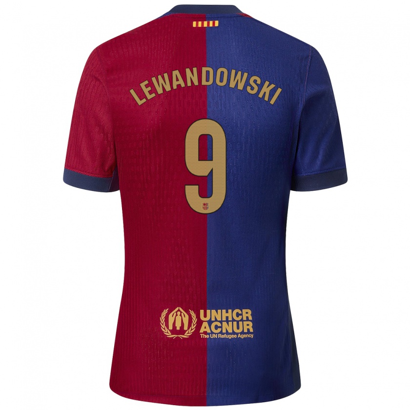 Kandiny Gyermek Robert Lewandowski #9 Kék Piros Hazai Jersey 2024/25 Mez Póló Ing