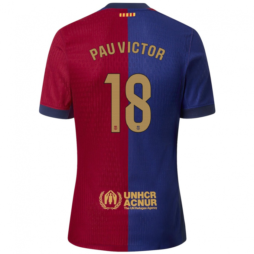 Kandiny Gyermek Pau Víctor #18 Kék Piros Hazai Jersey 2024/25 Mez Póló Ing